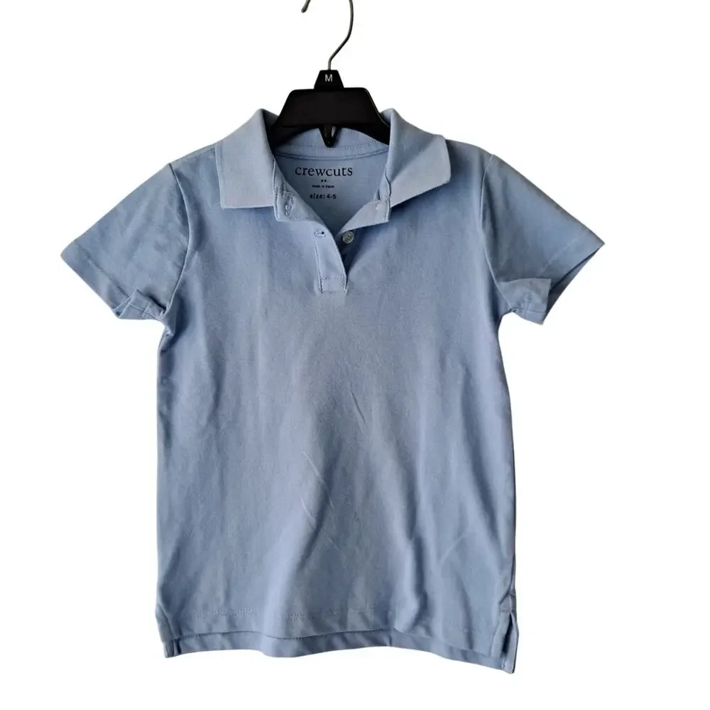NWT Crewcuts Piqué Polo Shirt Short Sleeve Faded Chambray Blue Girls Size 4-5